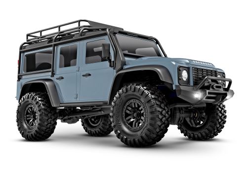 TRX-4M Land Rover Defender showing stock tire and suspension setup